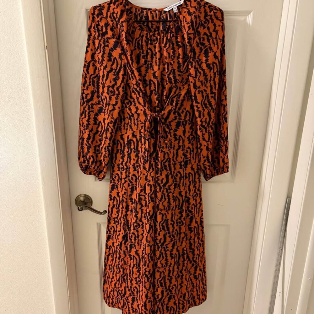 Elizabeth & James Orange Tiger Print Tie Maxi Dress Boho Luxe Indie Sz‎ M EUC